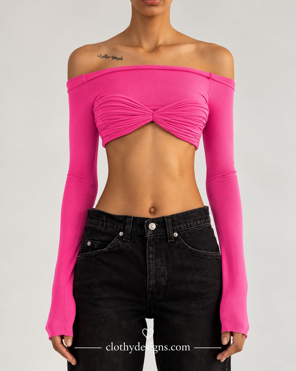 Women's Off-Shoulder Ruched Crop Top – Long Sleeve Sheer Knit Backless Slim-Fit Top